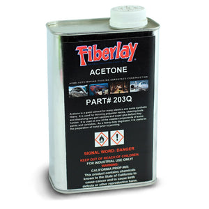 Quart can of acetone solvent used for thinning polyester resins, cleaning tools and dissolving two-part epoxies.