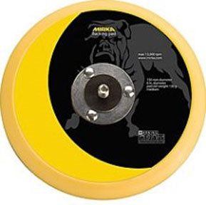 Mirka 6" face grip pad. Yellow for use with non-woven scuff discs.
