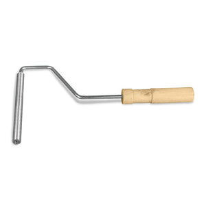 Half inch by 6 inch aluminum roller with wood handle and aluminum roller end with fins/ grooves.