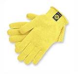 Small yellow colored Kevlar knit gloves to protect hands when working with fiberglass and resin.