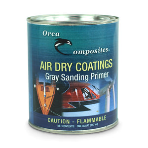 Gallon can of Air Dry Gray Sanding Primer with images of a boat, helicopter and wind turbines.
