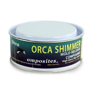 Small can of Orca Shimmer mold release compound. High gloss wax paste.