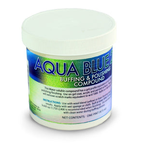 One pint plastic tub of Aqua Blue 200 Buffing and Polishing Compound.