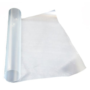 Small piece of nylon vacuum bagging film partially rolled up.